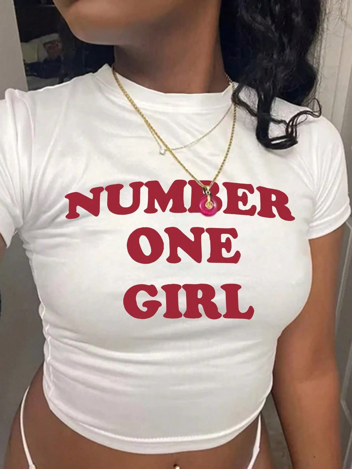 Women Printed Style Short Sleeve Round Neck Crop Top