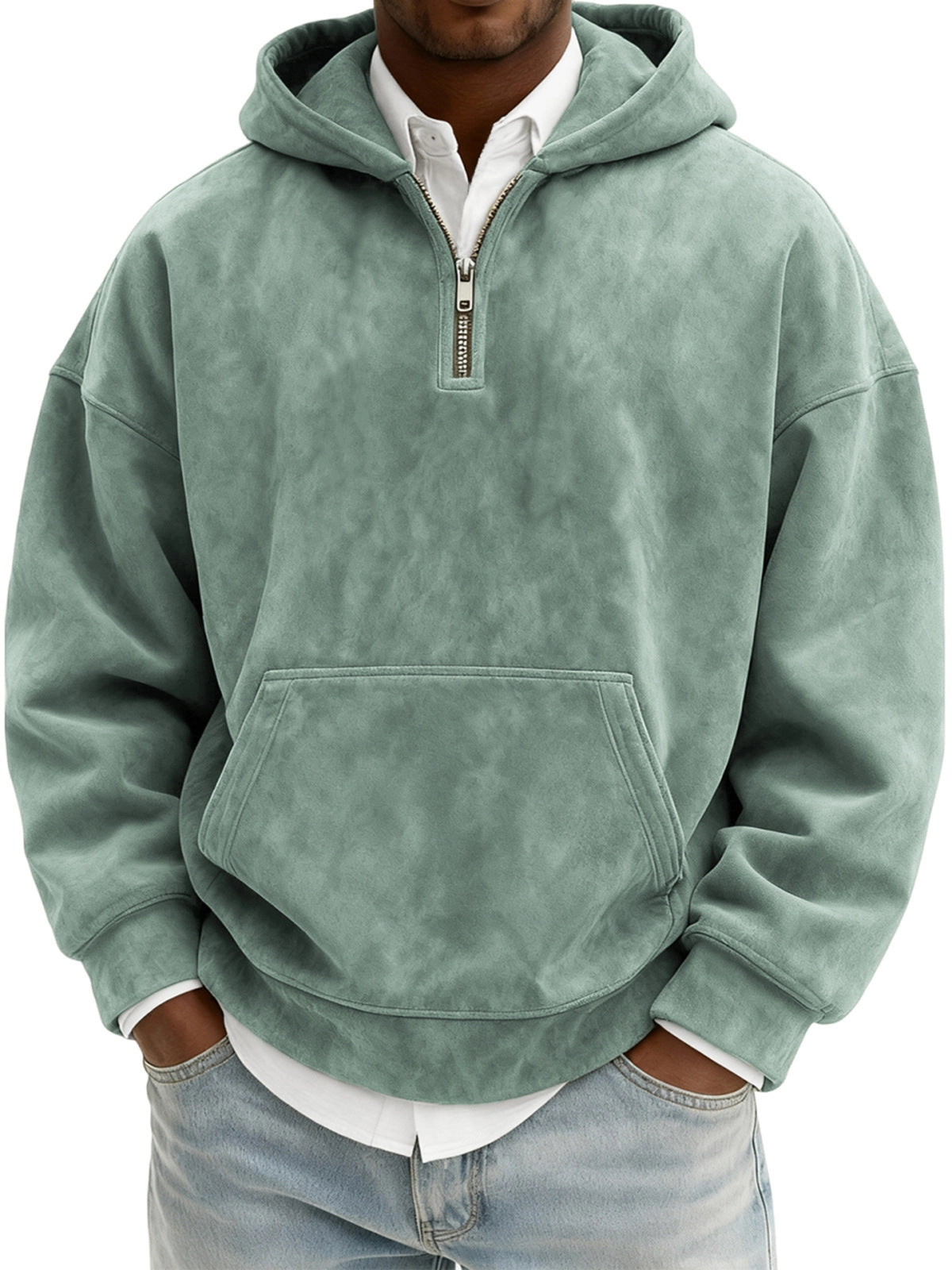 Hoodie Half Zipper Solid Color Loose Sweater