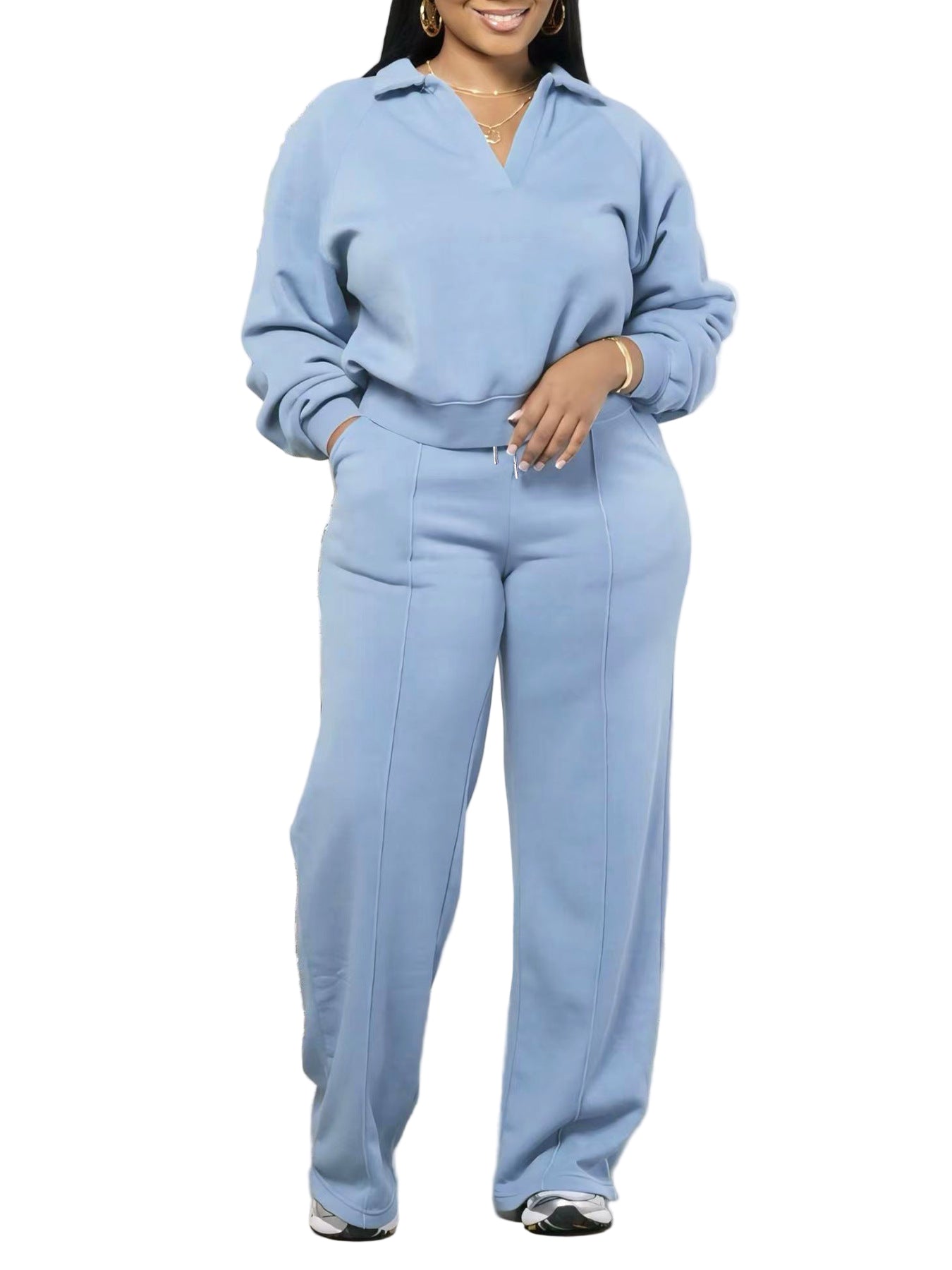 Fashion Casual Loose Solid Color Out Sports Thickening Women's Pants Suit