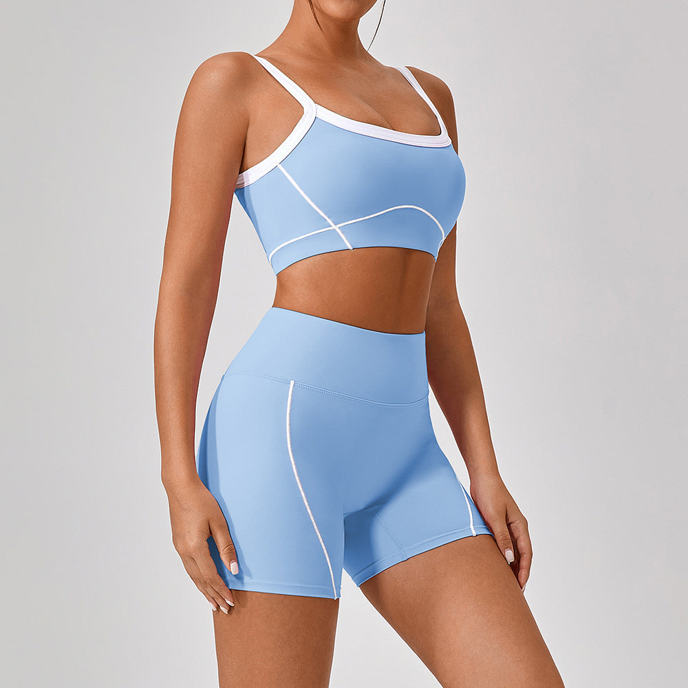 Women's Contrast Color Yoga Suit - Spaghetti Strap Fitness Set