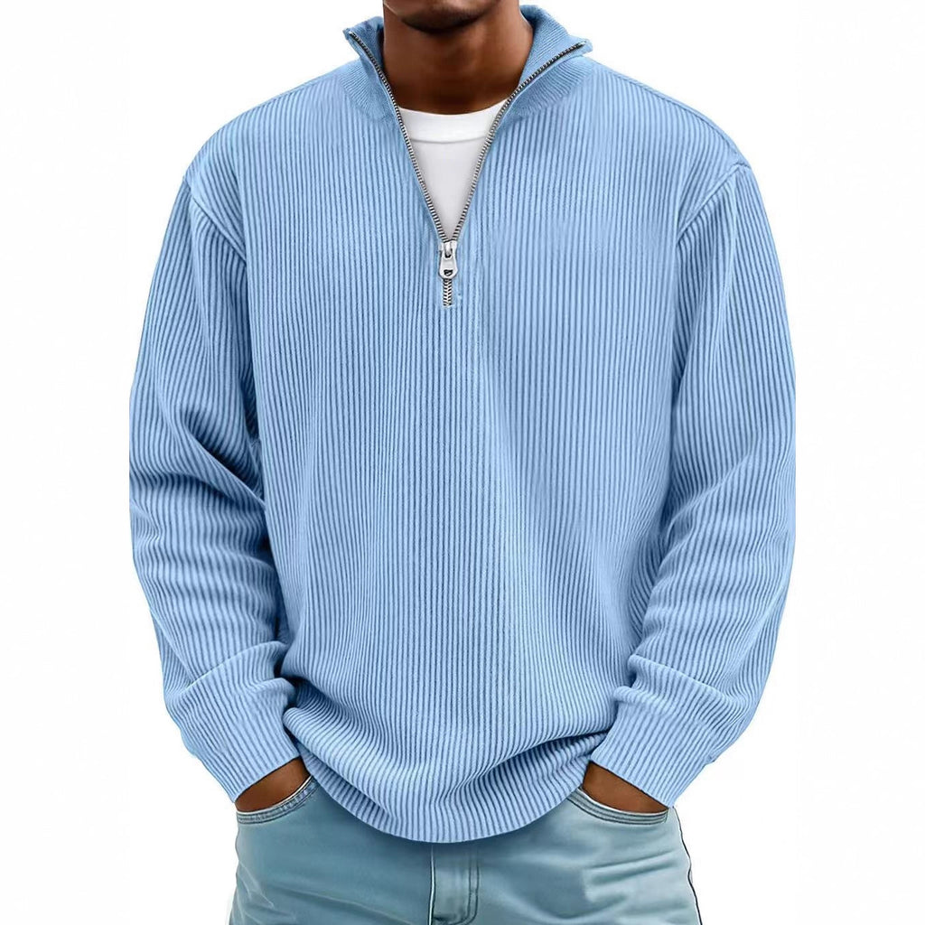 Men's Corduroy Zipper Stand Collar Sweatshirt - Casual Polo Top