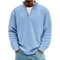 Men's Corduroy Zipper Stand Collar Sweatshirt - Casual Polo Top