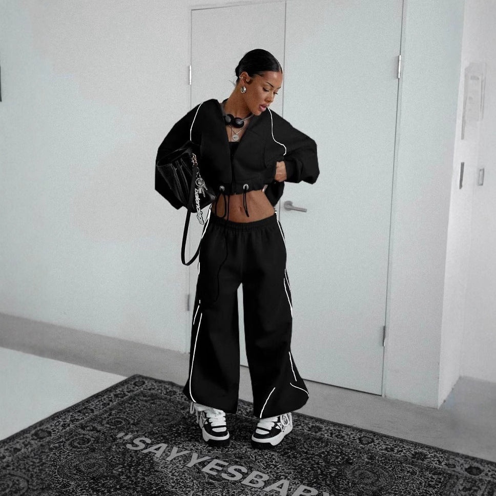 Women Contrast Zipper Hoodies And Pants Two-Piece Set