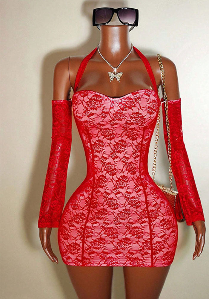 Summer Women Sexy Lace Patchwork Strapless Halter Bodycon Dress - Infinite Luxe