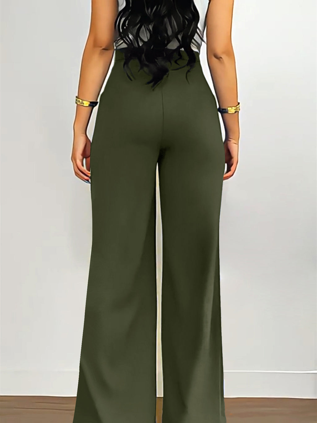 High-Rise Wide-Leg Pocket Decoration Loose Casual Pants
