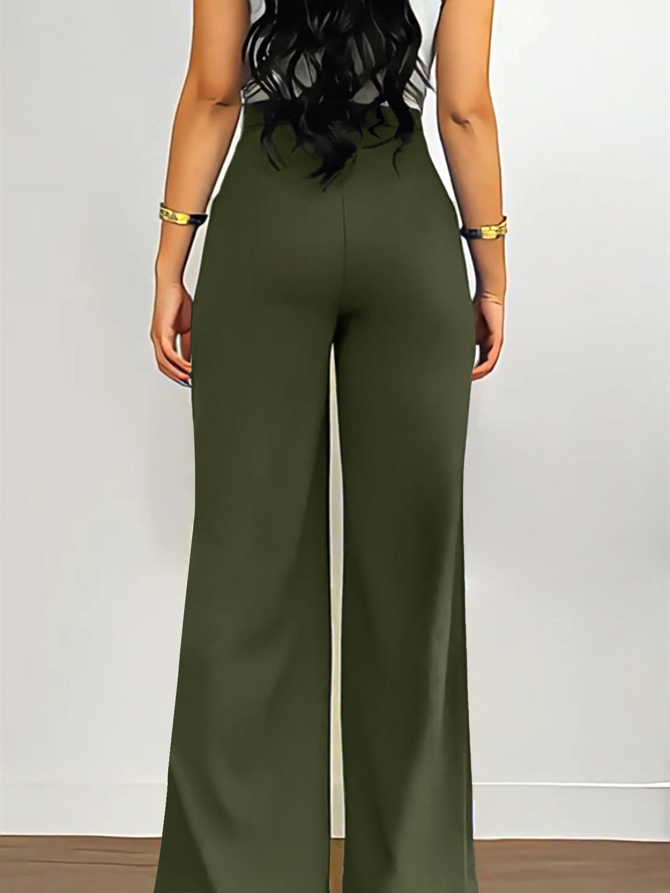 High-Rise Wide-Leg Pocket Decoration Loose Casual Pants