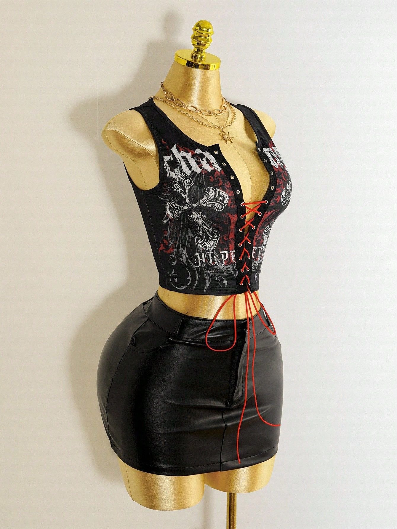 Women Sweet and Sexy Lace-Up Crop Top Printed Vest