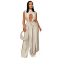 Fashion Women's Wear Sexy Solid Color Lace-up Sleeveless Trousers Suit