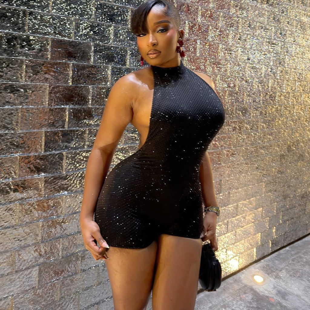 Women's Spring Sexy Low Back Halter Neck Tight-Fit Romper