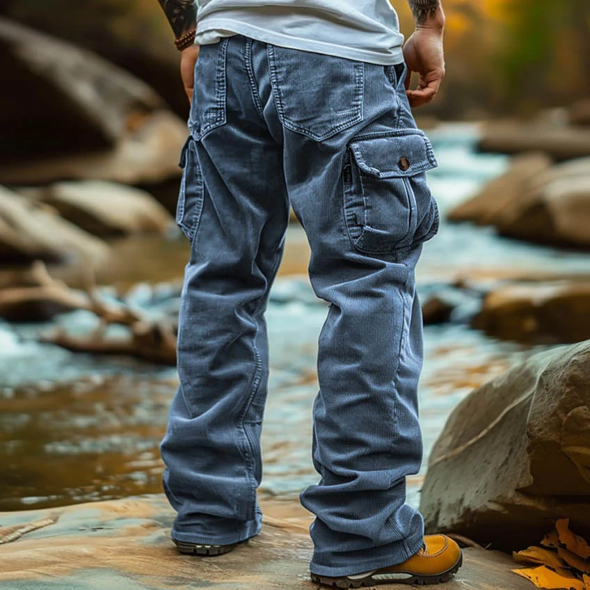 Men's Retro Cargo Pants - Multi-Pocket Corduroy Trousers