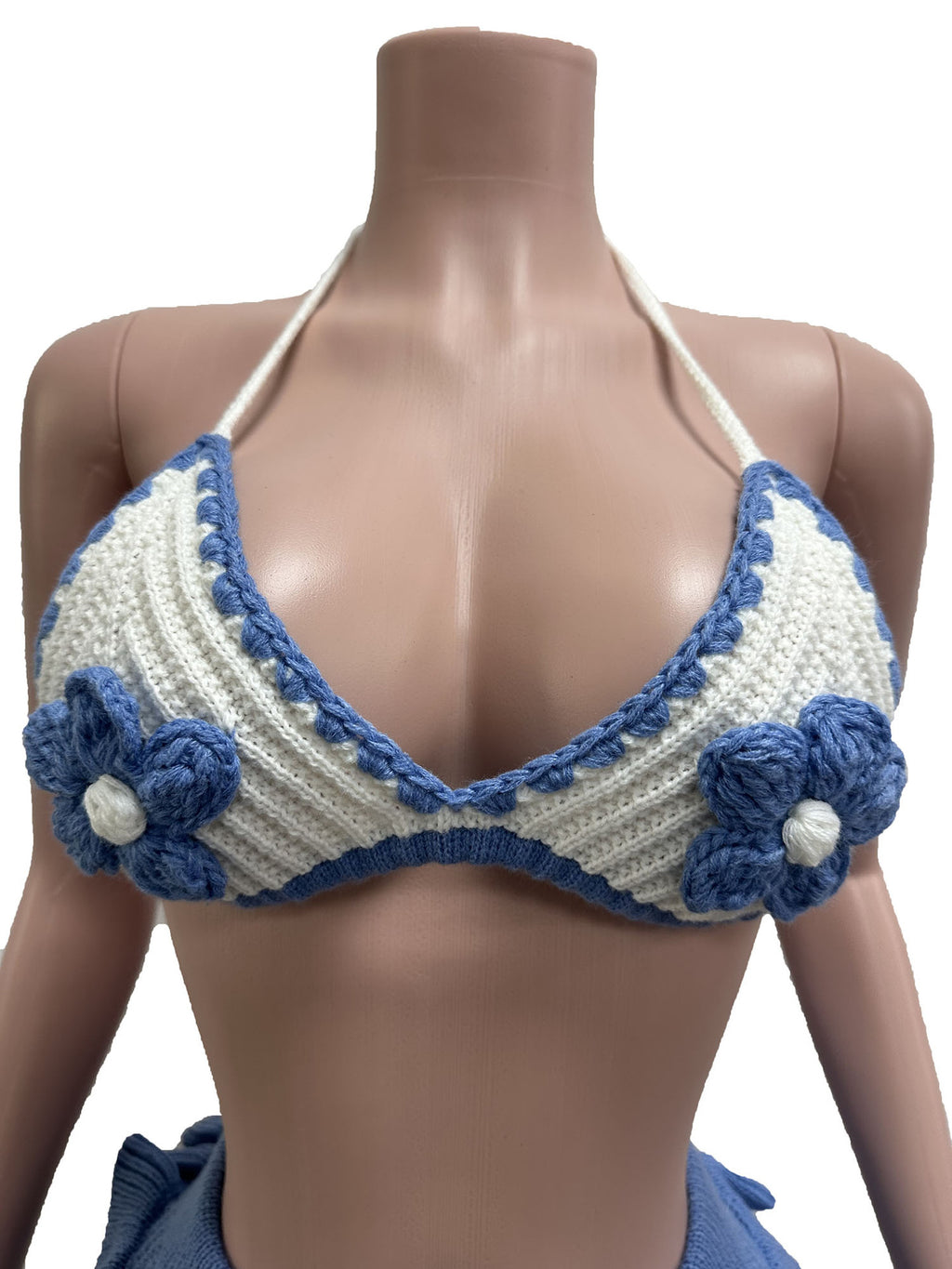Women Summer Beach Crochet Set Ruffle Lace-Up Crop Top Shorts Casual Vacation Set