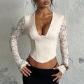 Sexy Bust-enhancing Pure Desire Lace Slim-fit Vintage Waist-cinching Long-sleeved Top