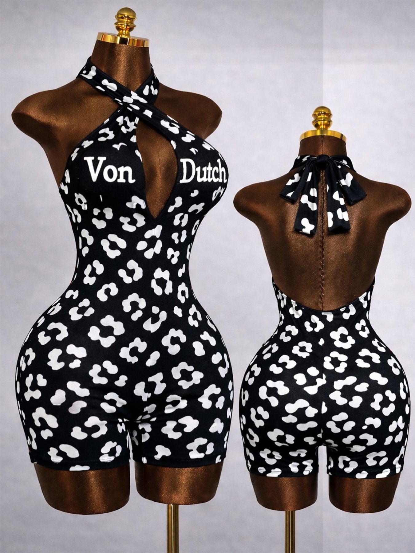 Women Fashion Cross Halter Neck Deep V Low Back Letter Print Jumpsuit Streetwear Outfit