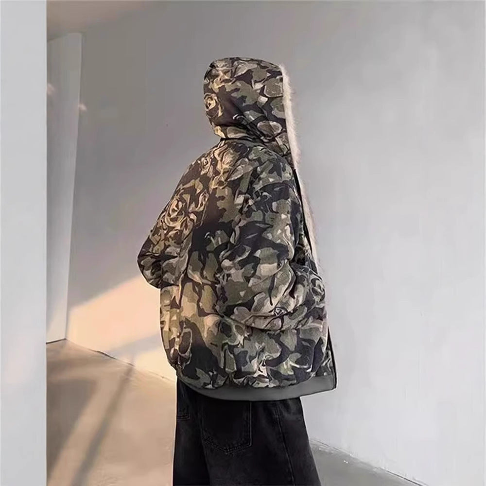 Men's Camo Fur Collar Hooded Jacket - Thickened Winter Coat