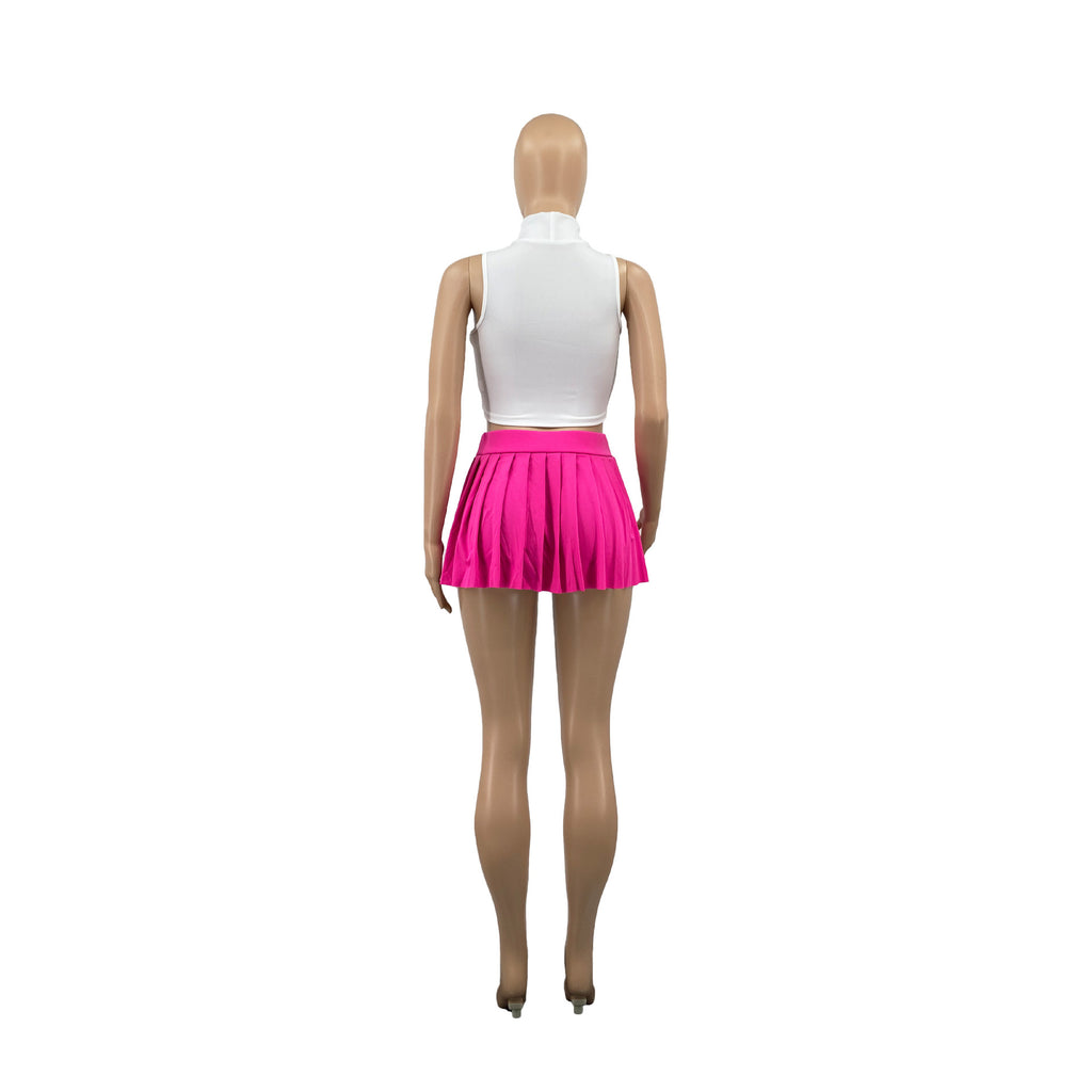 Women'S Summer Solid Color Sexy Mini Pleated Skirt