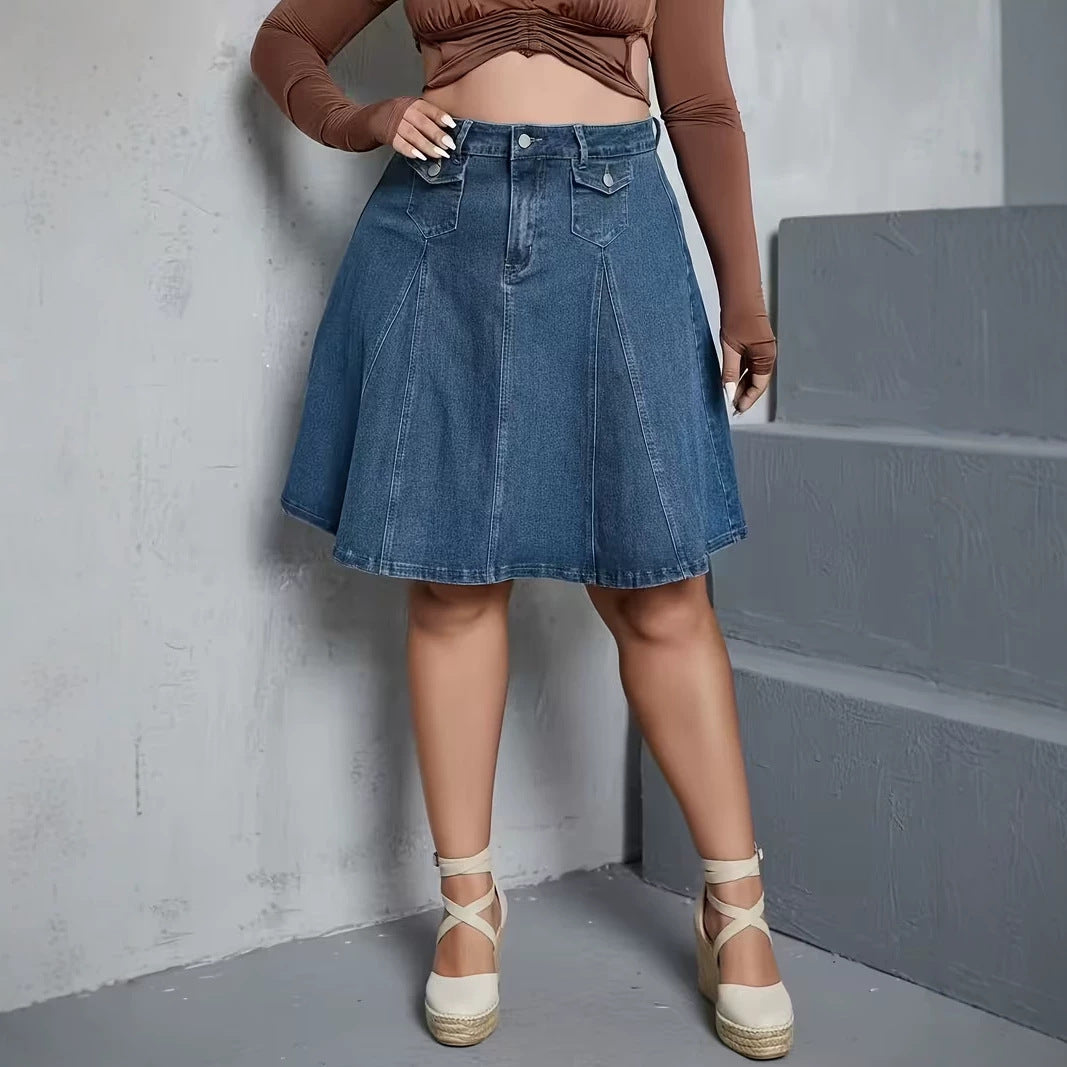 Summer Plus Size Women's Mid Waist Denim Skirt