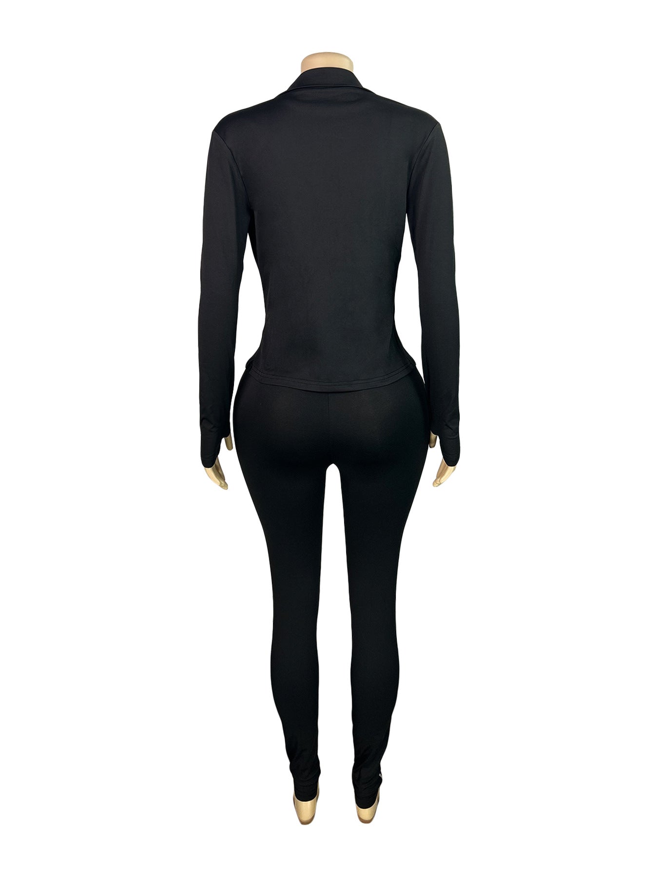 Women Zippered Thumb-Sleeve Long-Sleeved Top And Pants Three-Piece Set