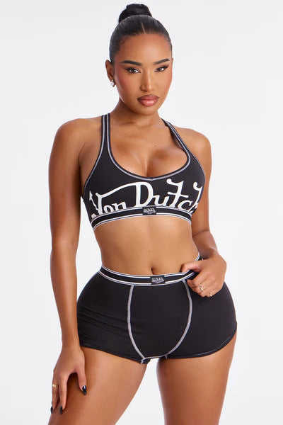 Black Women Street Letter Print Sleeveless Crop Tank Top Casual Set