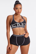 Black Women Street Letter Print Sleeveless Crop Tank Top Casual Set
