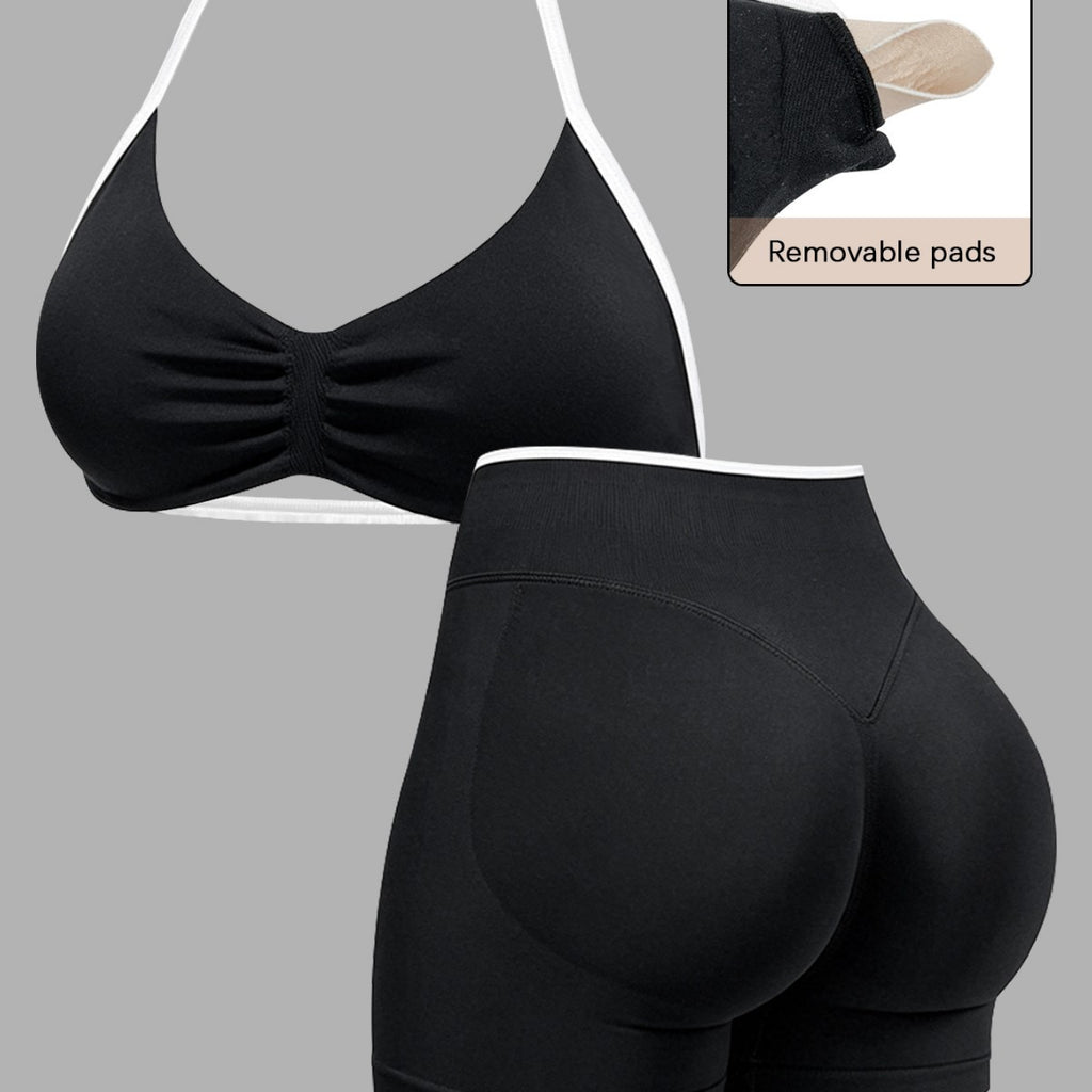 Women Seamless Halter Neck Yoga FitnessTwo-Piece Set