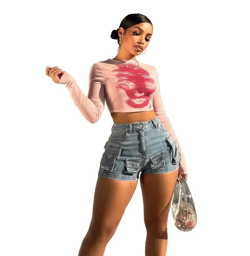 Women Cargo Stretch Denim Shorts