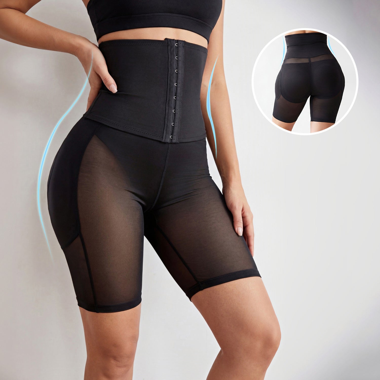 Women Summer High Waist Button Slim Waist Butt Lifter Shaping Shorts