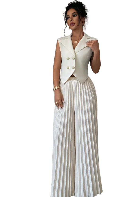 Women's Sleeveless Vest & Pleated Pants Suit Set - Fashion Two-Piece