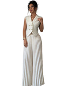 Women's Sleeveless Vest & Pleated Pants Suit Set - Fashion Two-Piece