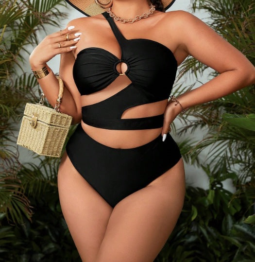 Plus Size Women Sexy One-Shoulder Hollow-Out Two-Piece Swimwear