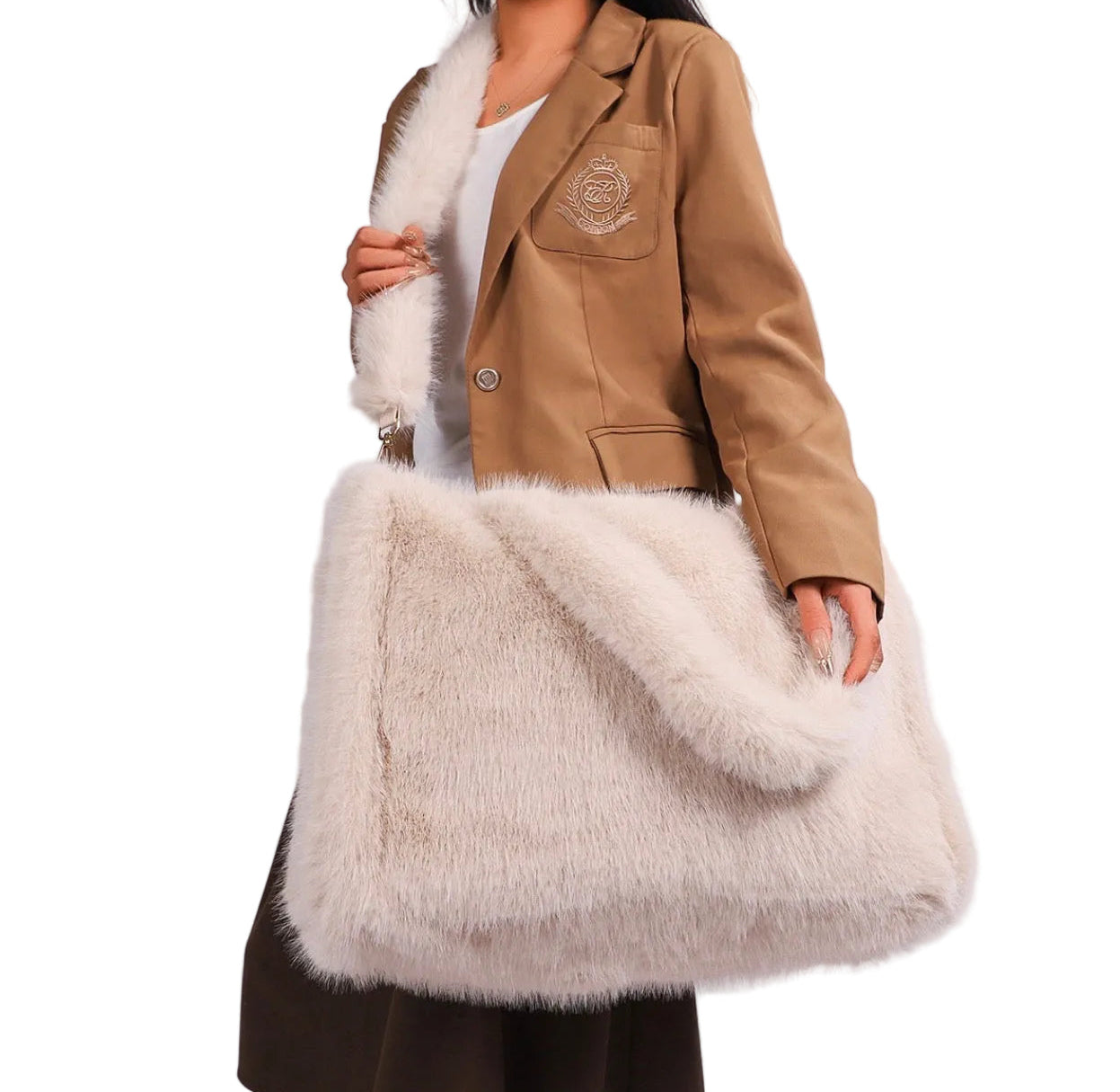 Women's Strap Imitation Fox Fur Large Capacity Tote Bag