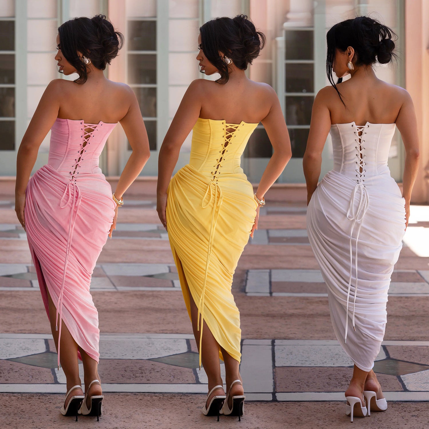 Women Sexy Off-Shoulder Strapless Pleated Bodycon Dress