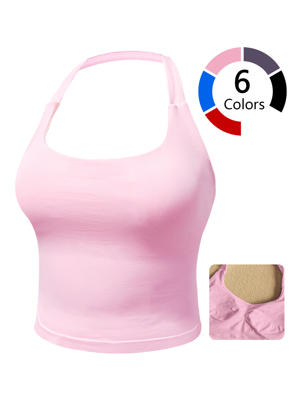 Women Square Neck Halter Neck Seamless Yoga Fitness Tank Top with Bra Pads