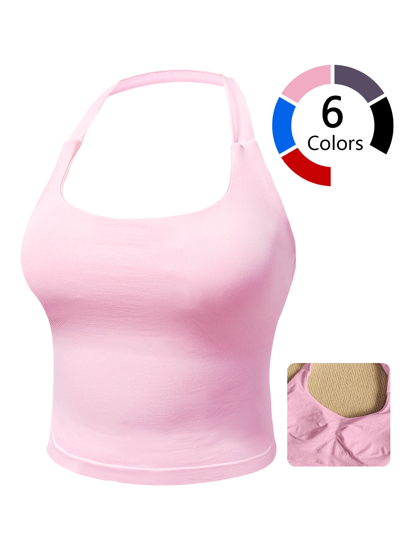 Women Square Neck Halter Neck Seamless Yoga Fitness Tank Top with Bra Pads