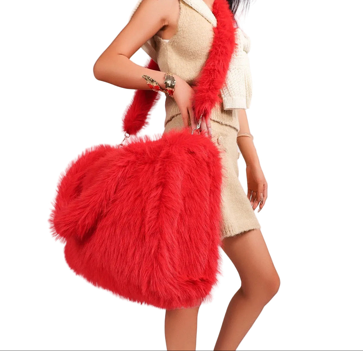 Women's Strap Imitation Fox Fur Large Capacity Tote Bag