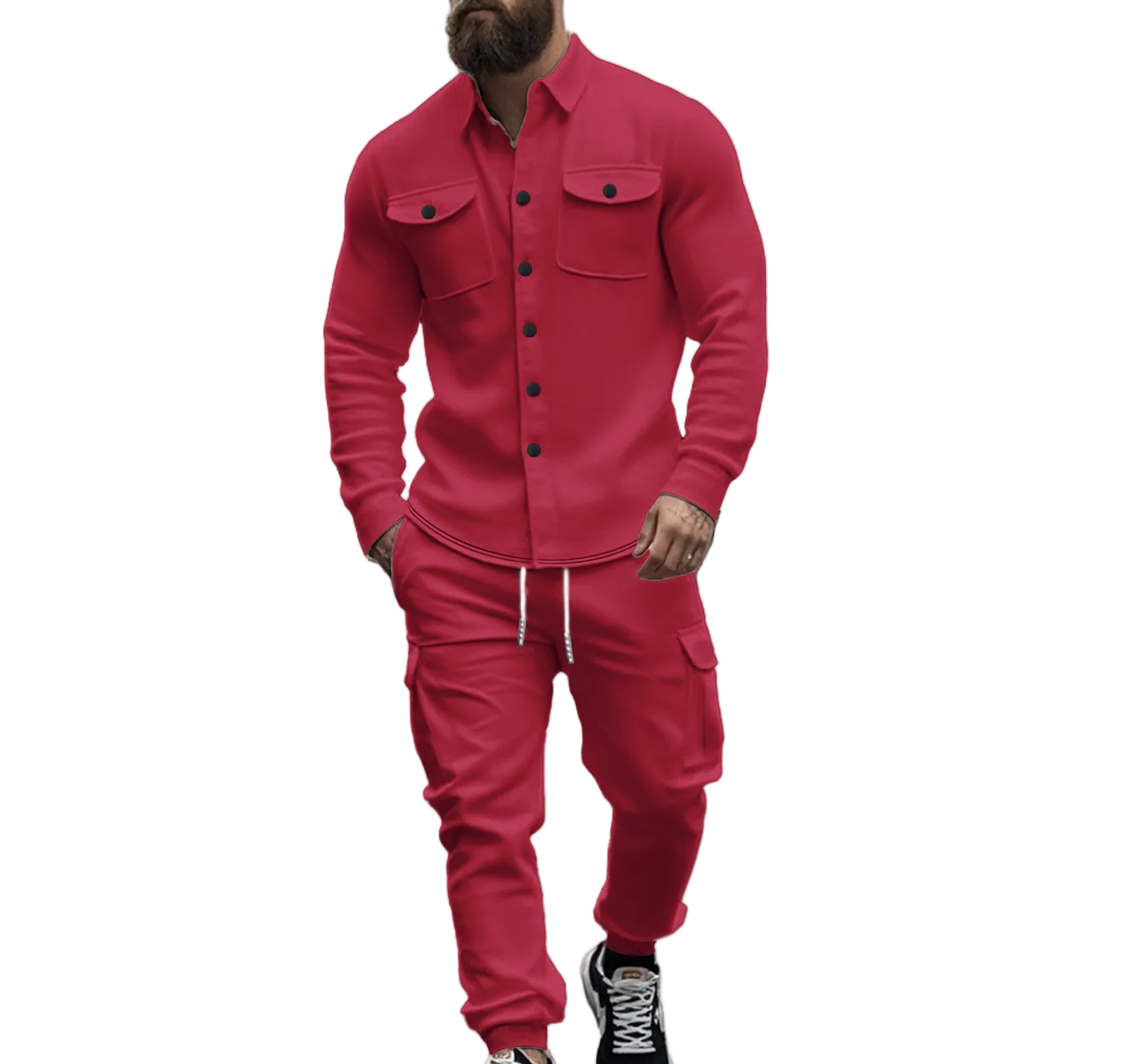 Men's Velvet Cargo Two-Piece Set - Luxury Jacket & Pants