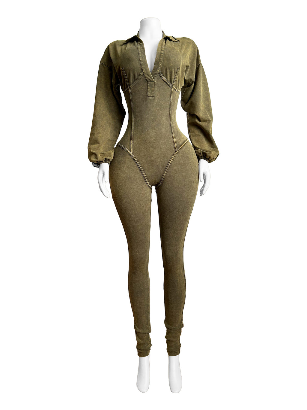 Autumn And Winter Fashion Women'S Sexy Deep V Tight Fitting Long Sleeve Jumpsuit
