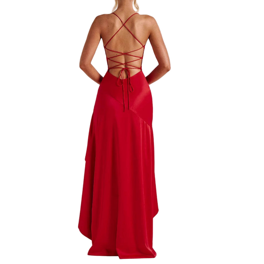 Women's Backless Ruffle Irregular Hem Dress - Elegant Evening Style