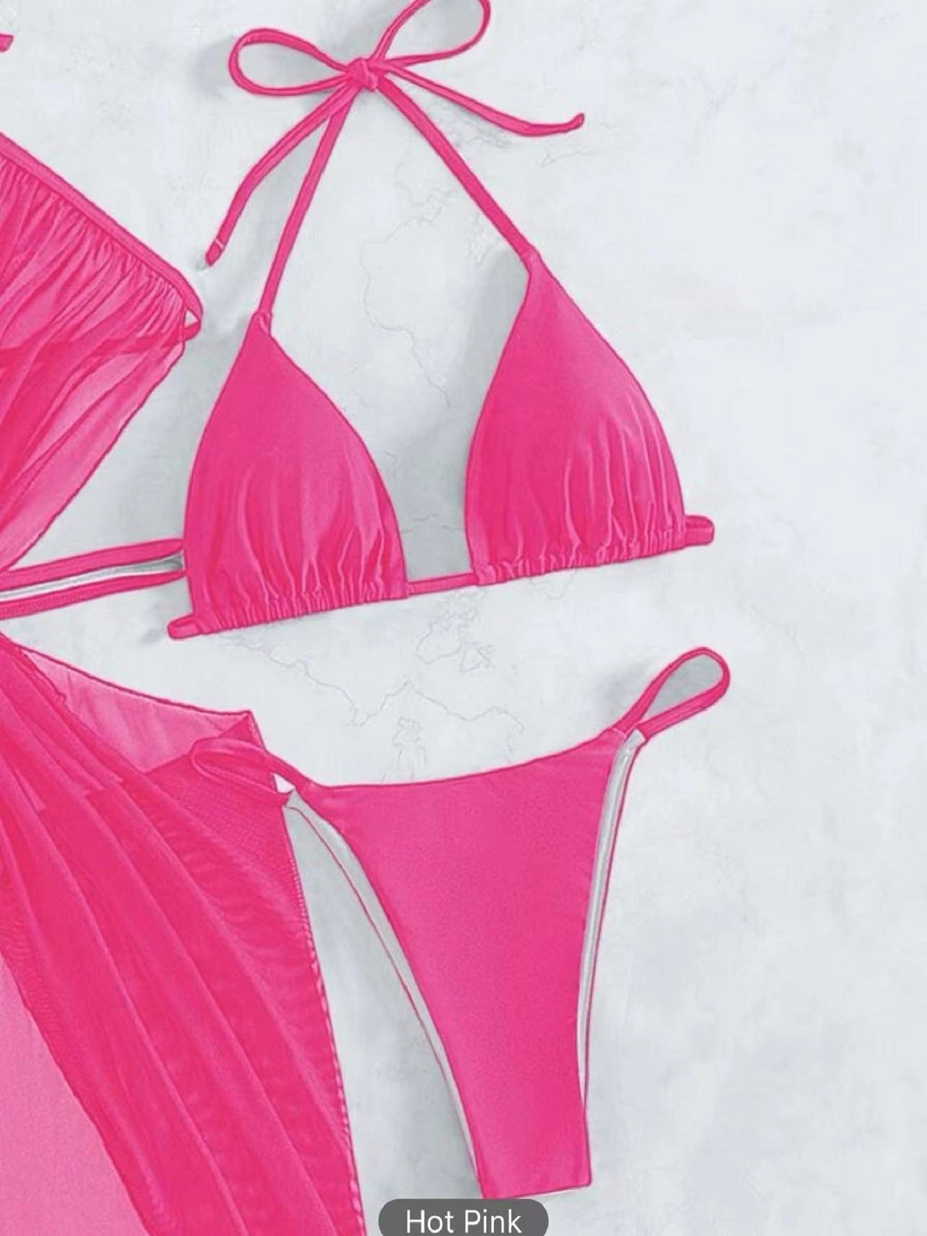 Women's 3-Piece Halter Neck Bikini Set - Solid Color Split Swimsuit