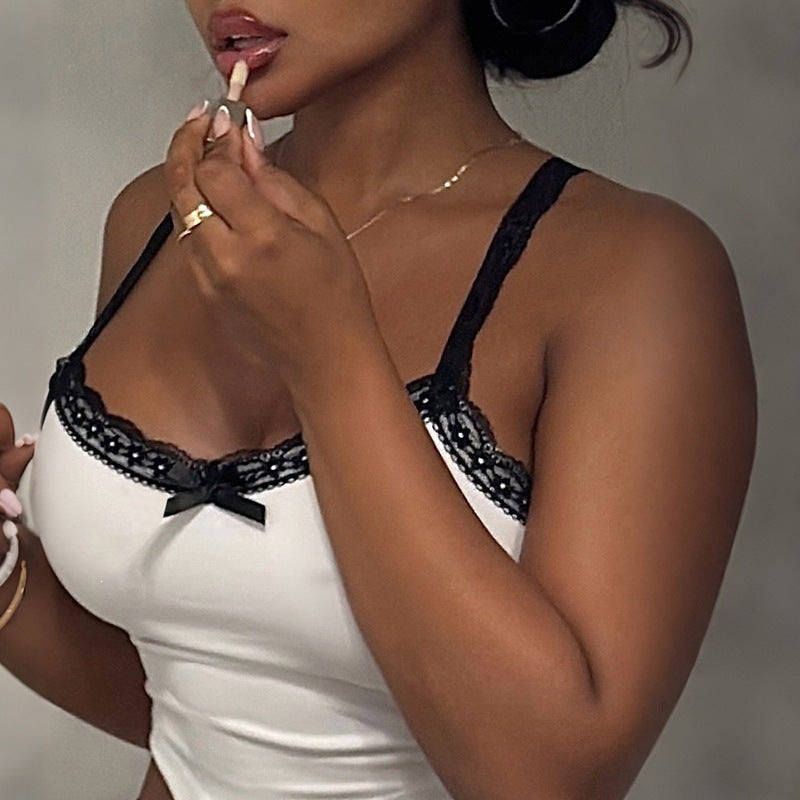 Women Summer Lace Camisole Top Low Waist Shorts Loungewear Set