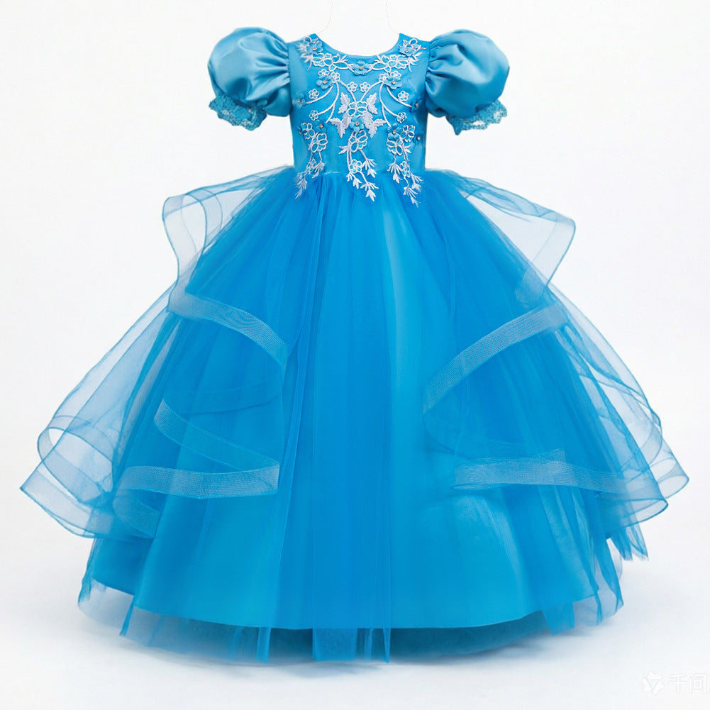 Kids Summer Beaded Wedding Princess Flower Girl Dress