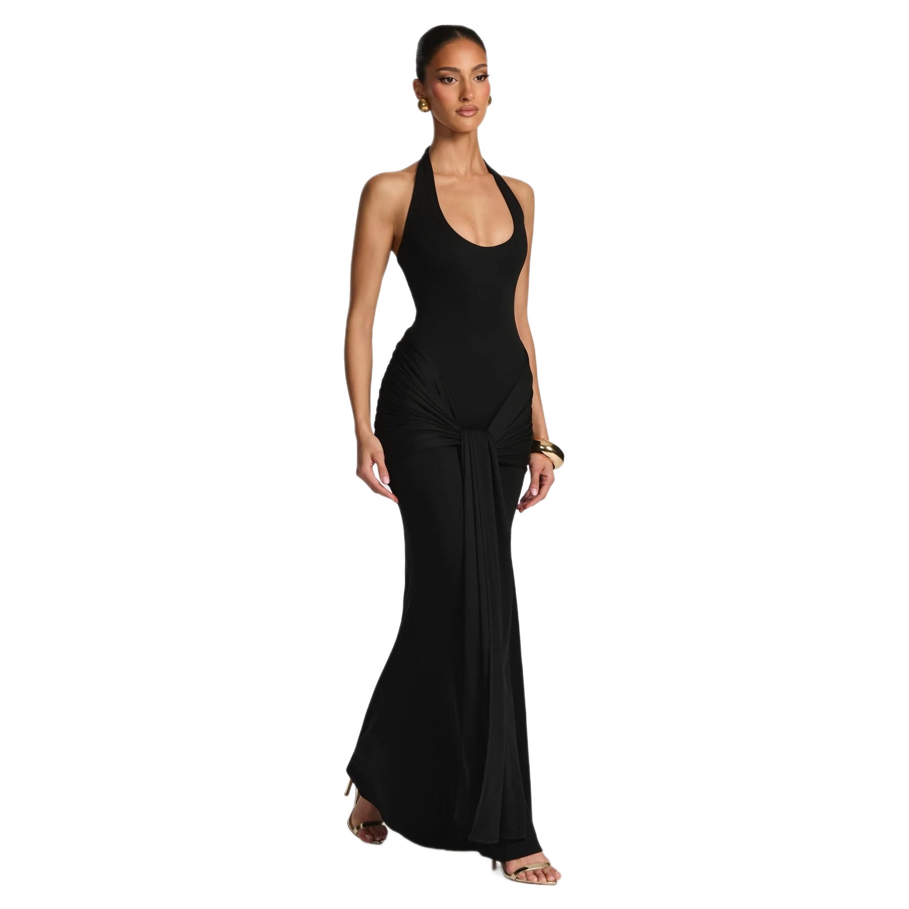Women U-Neck Sleeveless Ribbon Bodycon Dress