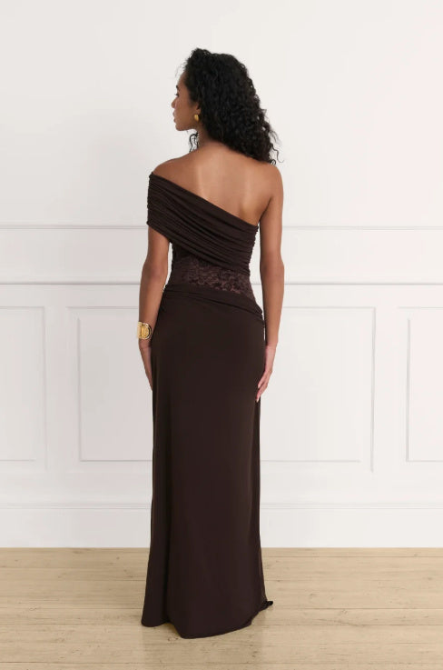 Asymmetrical Lace Patchwork Satin Long Dress