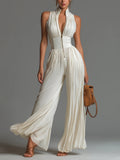 Women's Fashion Sexy Pleated Halter Neck Wide Leg Jumpsuit