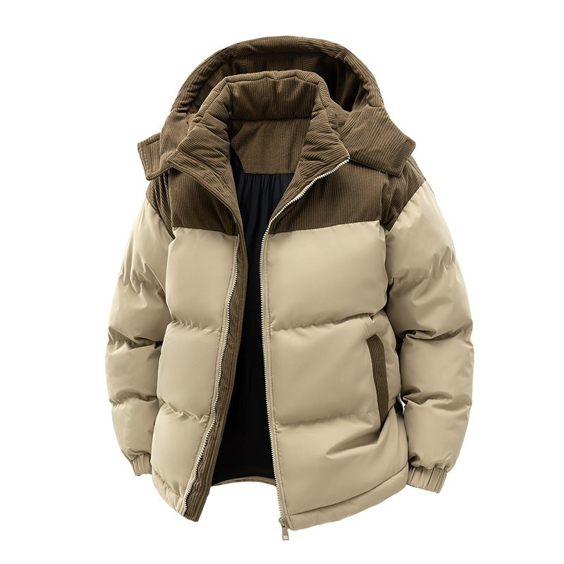 Men's Cotton Padded Clothing Corduroy Detachable Hat Coat