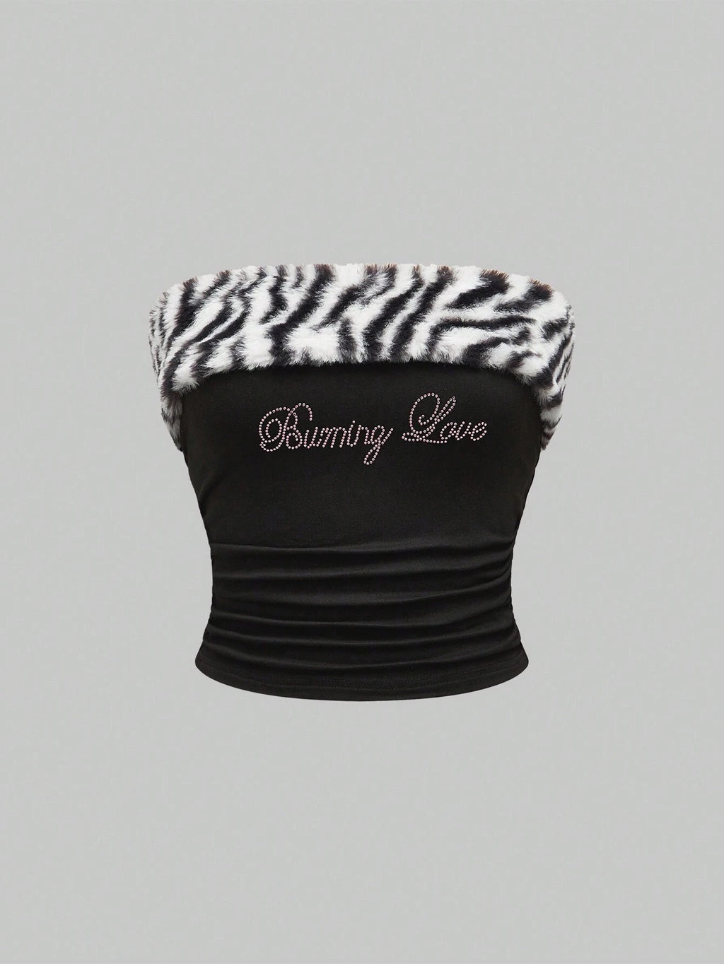 Women Sexy Letter Beaded Leopard Print Crop Top Strapless Tank Top