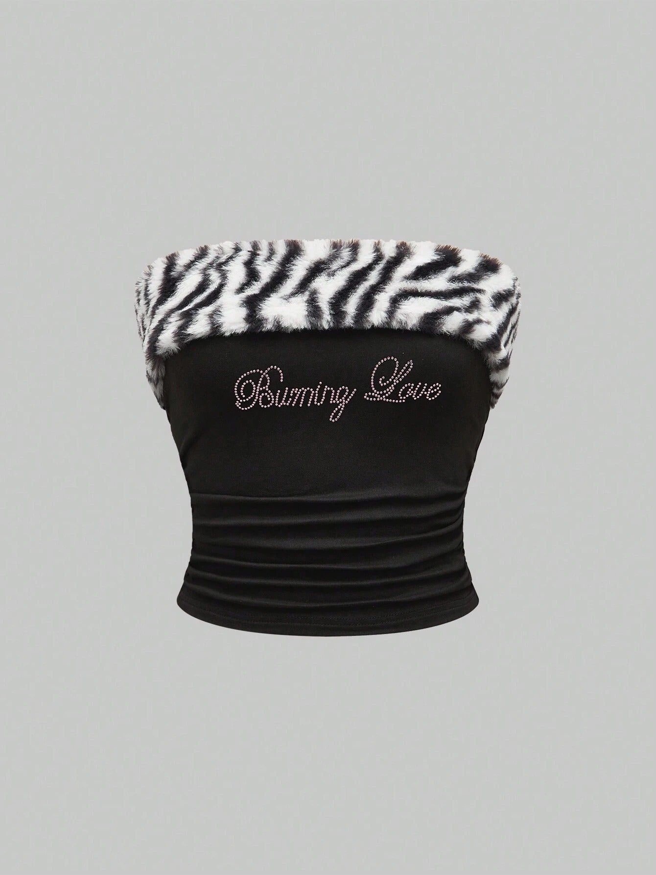 Women Sexy Letter Beaded Leopard Print Crop Top Strapless Tank Top
