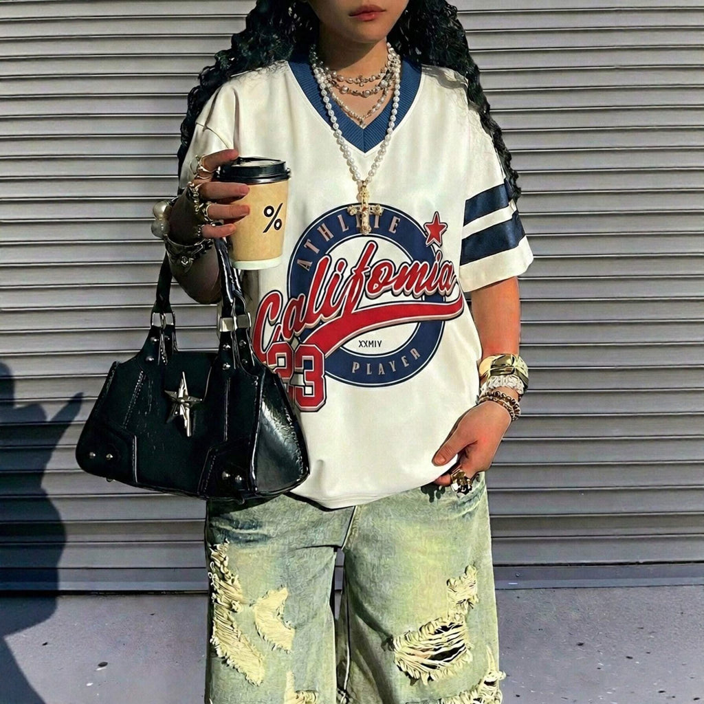 Women Summer Letter Printed Loose Street Style Short Sleeve T-shirt