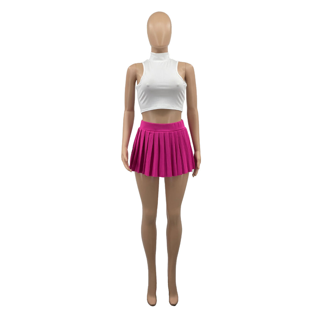 Women'S Summer Solid Color Sexy Mini Pleated Skirt