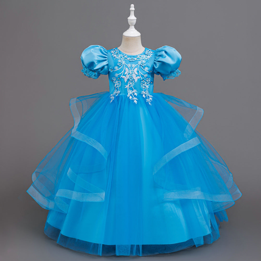 Kids Summer Beaded Wedding Princess Flower Girl Dress