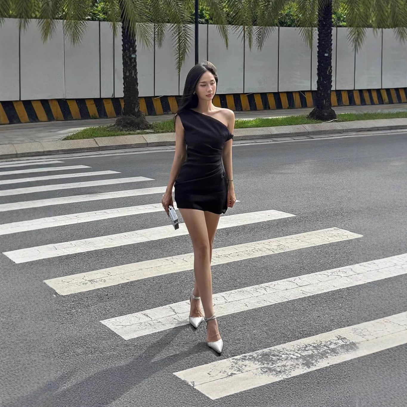 Fall New Sexy Pleated Off-the-shoulder Diagonal Collar Dress For Women